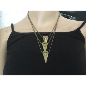 Gold Tone Three Strand Geometric Arrow Necklace